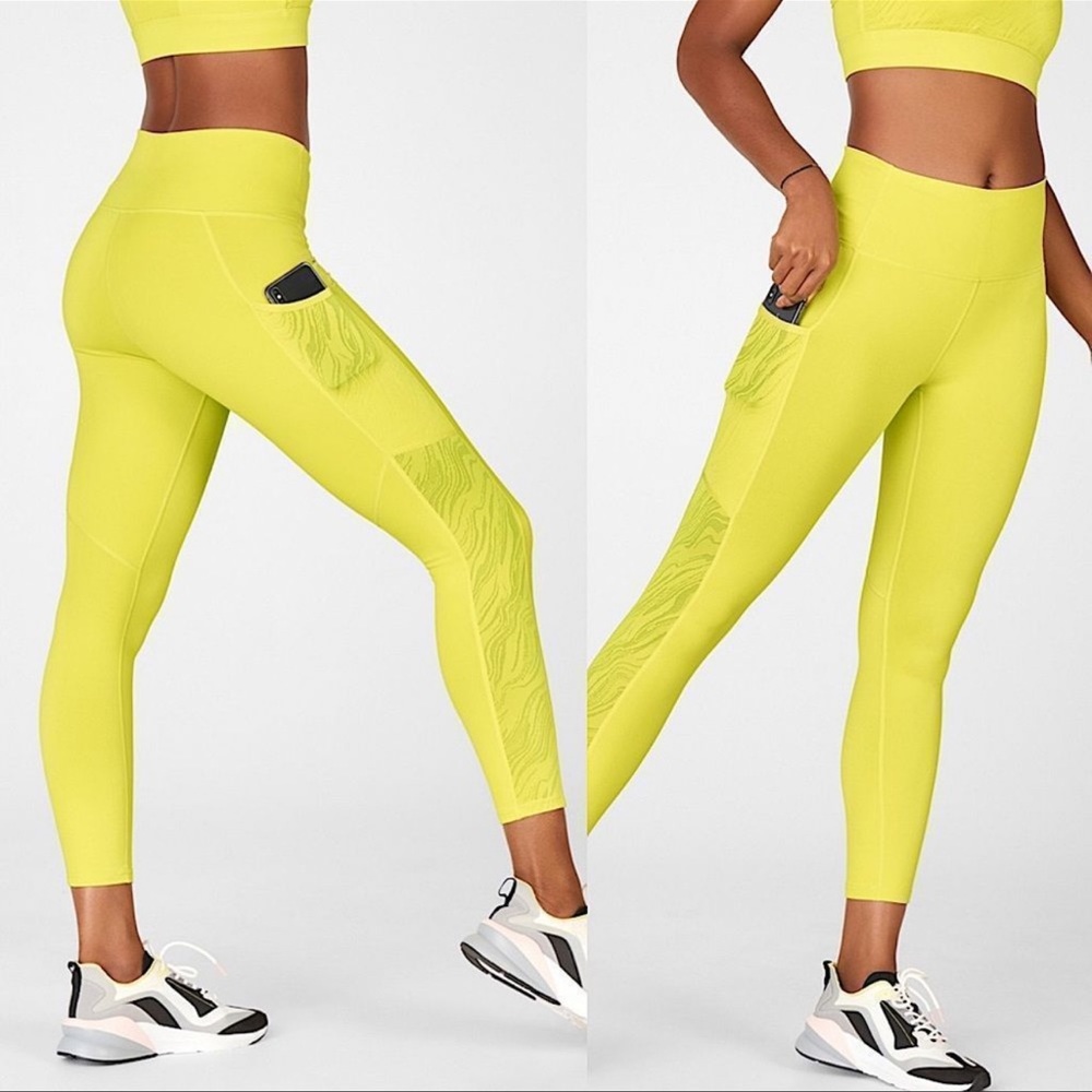 NWT Fabletics High Waist Powerhold Pocket Leggings 7/8 Length in Yellow Size XS